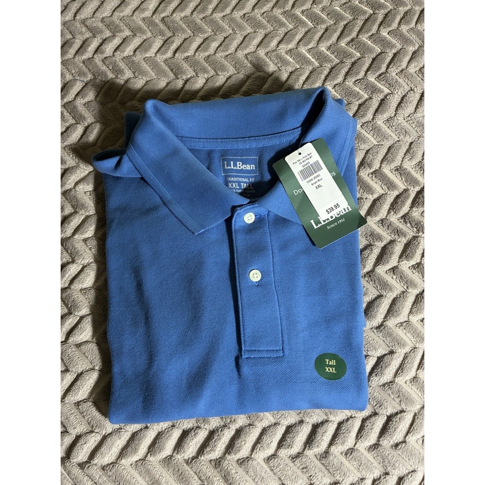 LL Bean XXL Tall Bright Blue Polo Shirt 100% Cotton Traditional Fit 2XL Tall NWT